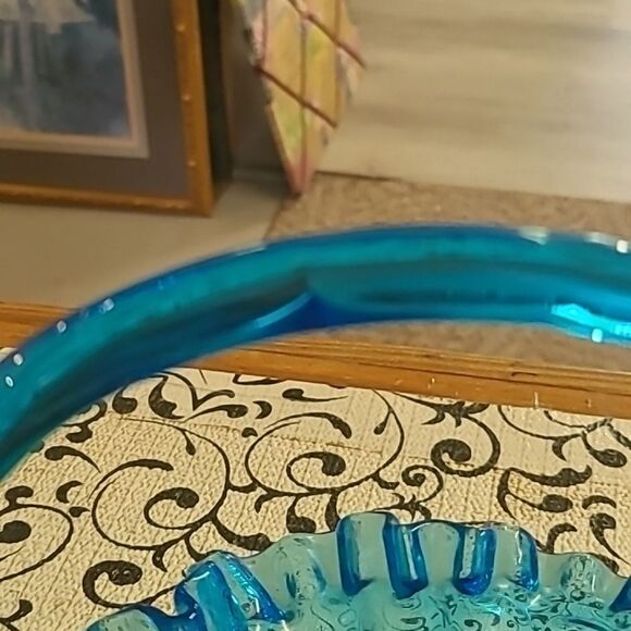 Fenton Blue Glass Basket - Picture 4 of 6